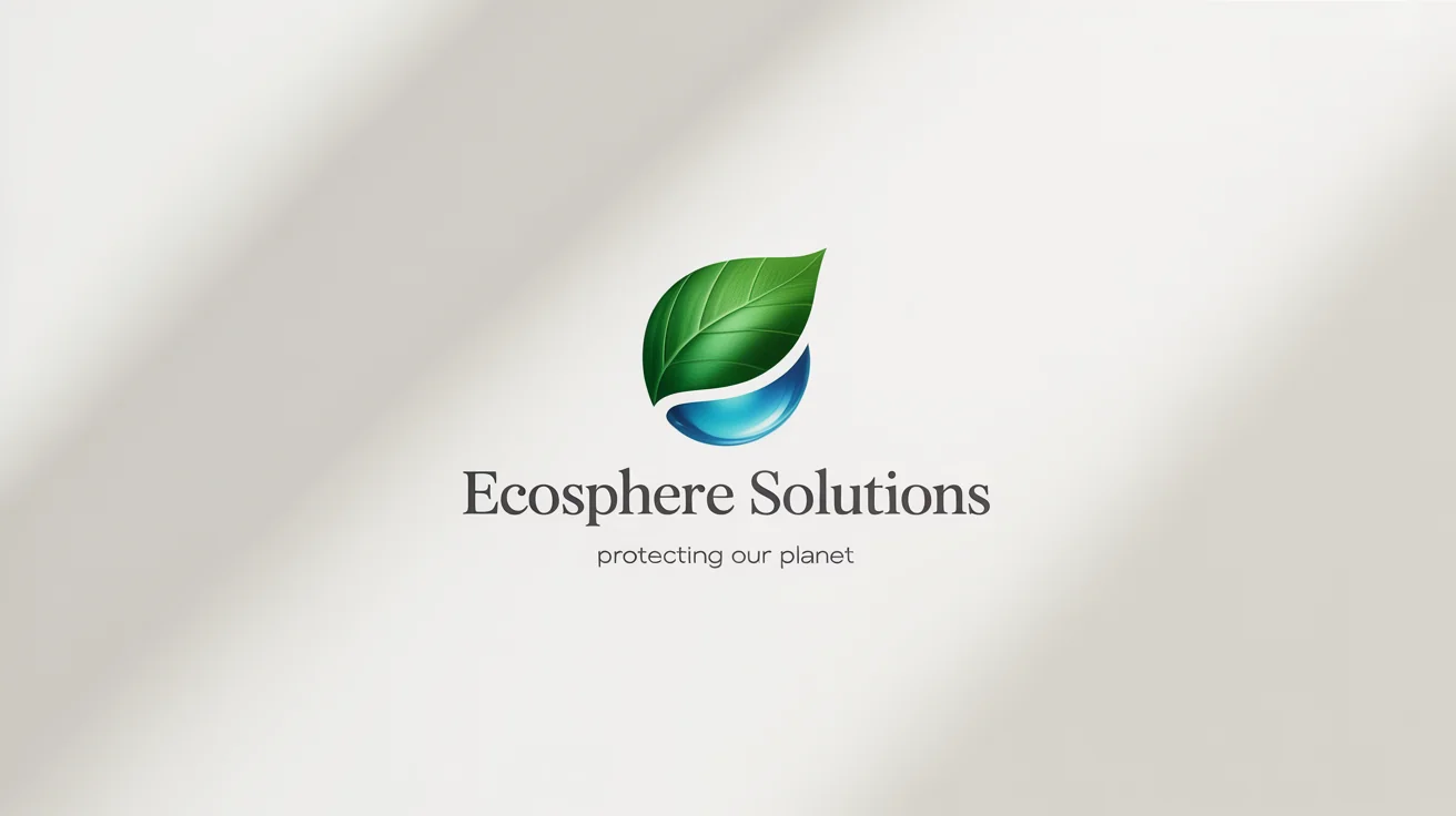 A professional logo for an environmental services company called 'EcoSphere Solutions'. The design features a green leaf combined with a blue water drop, with the tagline 'Protecting Our Planet' underneath.