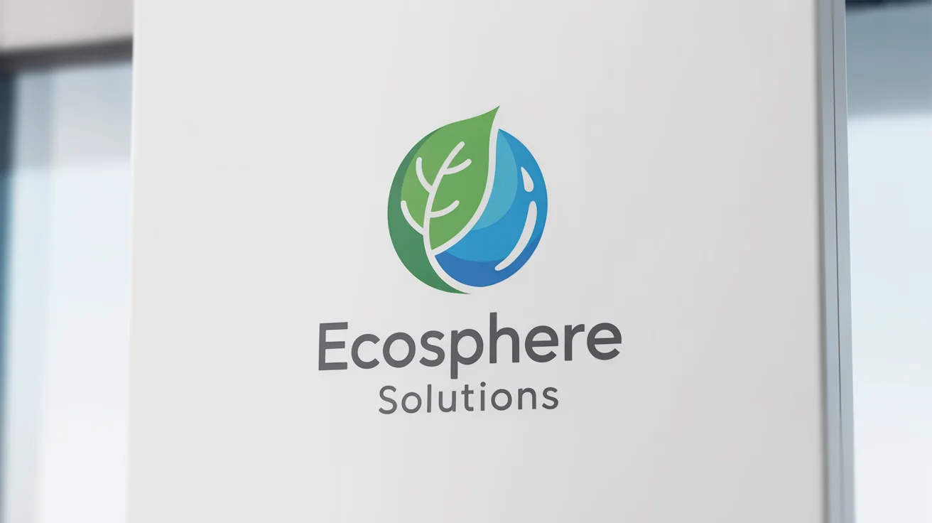 A modern logo for an environmental services company named 'EcoSphere Solutions'. The logo shows a circular icon made of a green leaf and a blue water drop, on a white background.