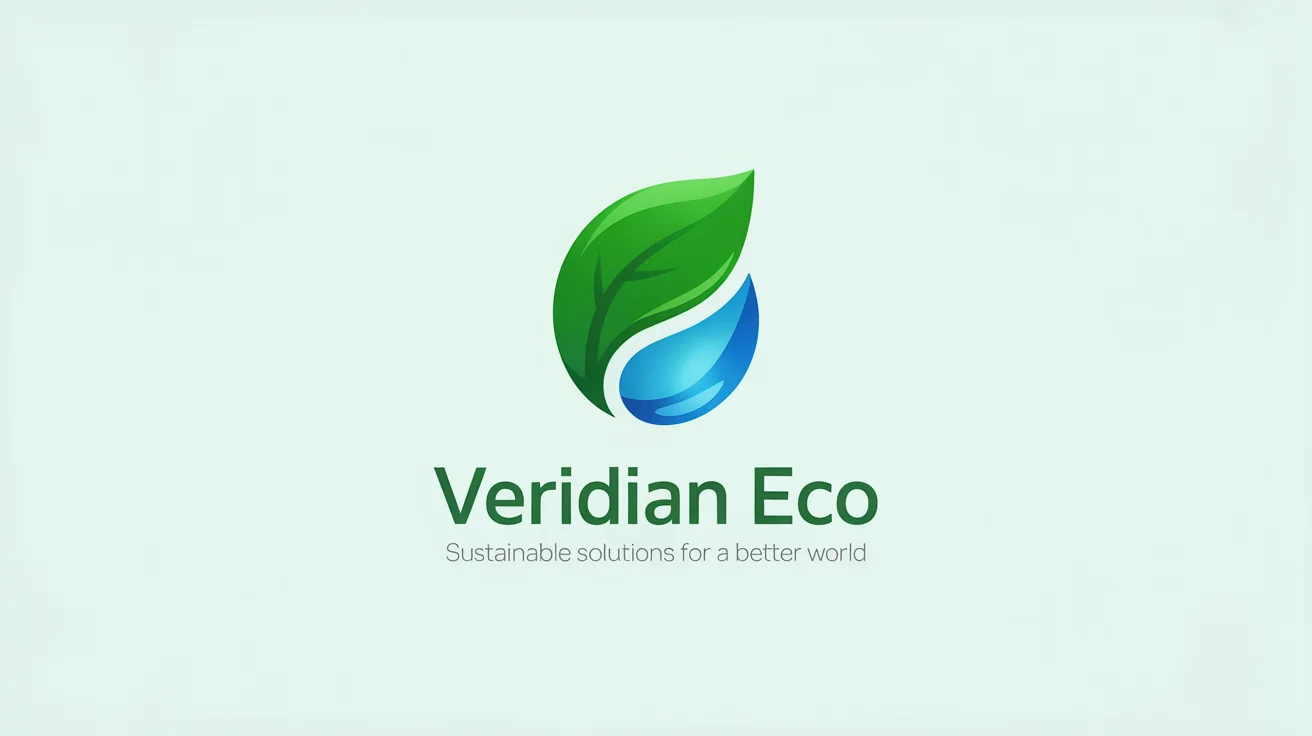 A logo for an environmental services company named 'Veridian Eco', featuring a minimalist icon of a green leaf merging with a blue water droplet, set against a clean white background.