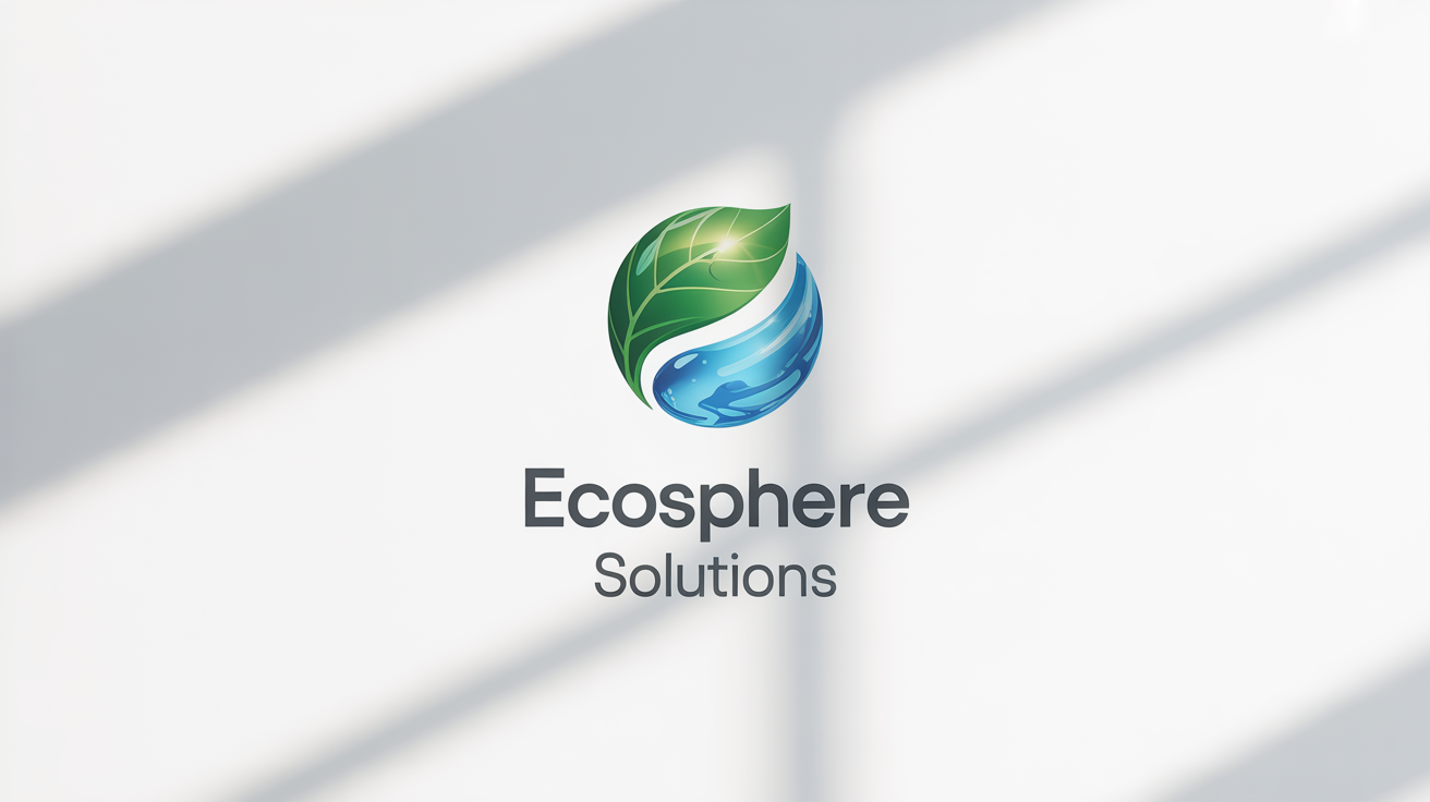 A modern logo for an environmental services company named 'EcoSphere Solutions,' featuring a stylized icon of a green leaf and a blue water droplet on a white background.
