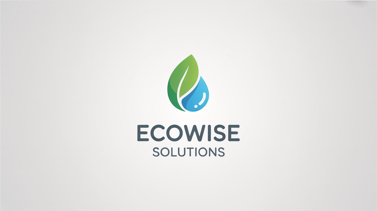 A minimalist logo for an environmental services company called 'EcoWise Solutions'. The logo icon combines a green leaf and a water droplet, set against a clean white background.