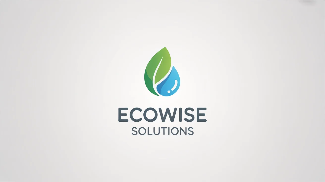 A minimalist logo for an environmental services company called 'EcoWise Solutions'. The logo icon combines a green leaf and a water droplet, set against a clean white background.