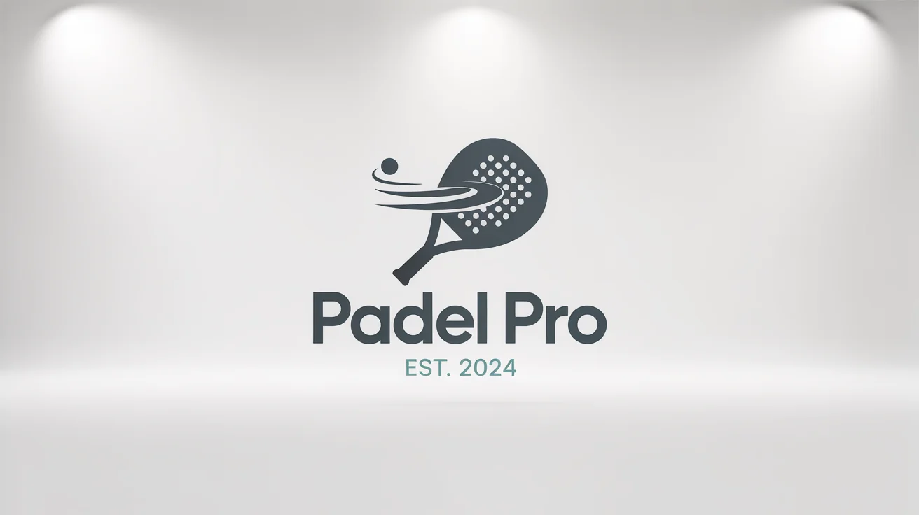 A professional mockup of a modern padel logo for a fictional brand called 'Padel Pro', featuring a stylized padel racket and ball in teal and orange, set against a clean white background.