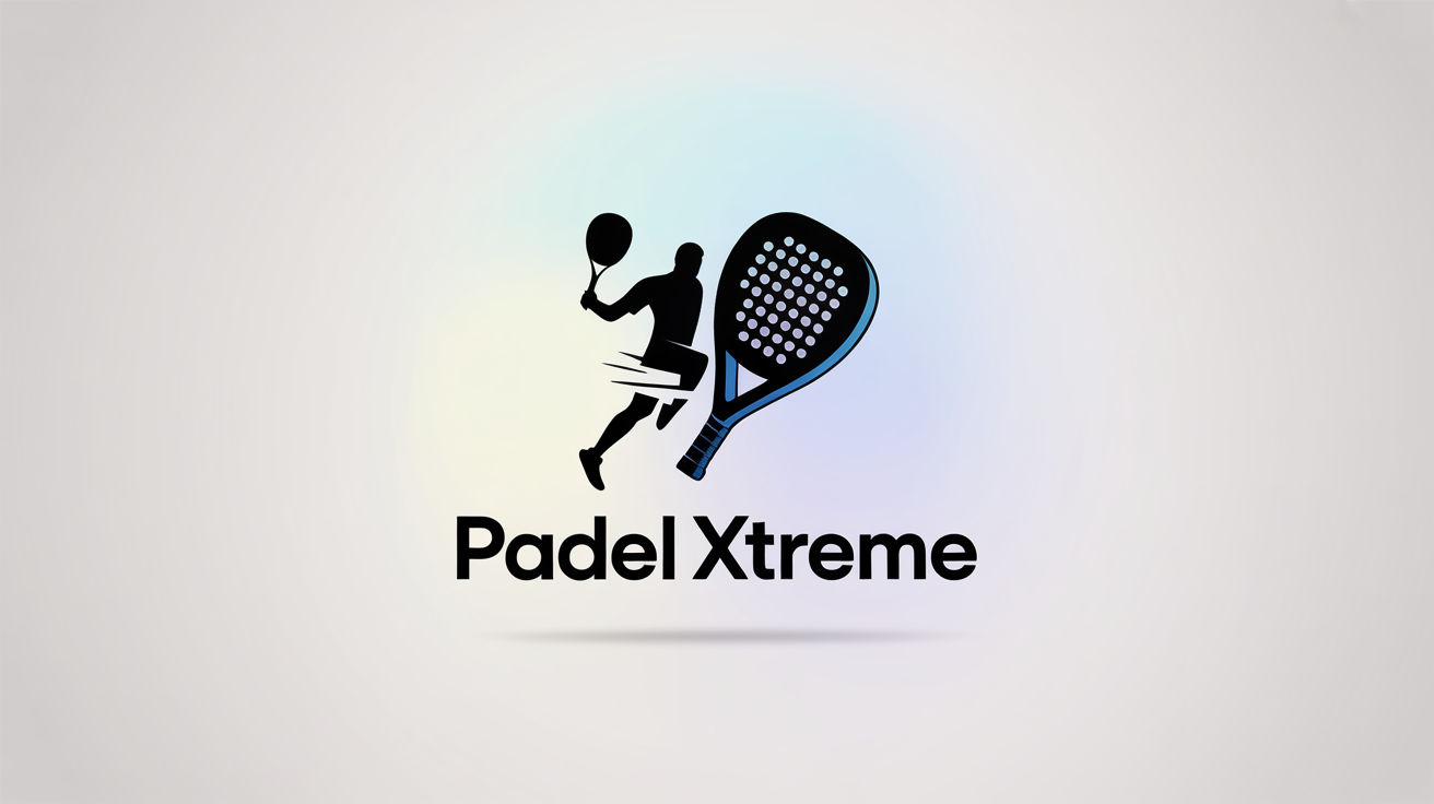 A modern logo design for a padel club named 'Padel Xtreme'. The logo features a blue and black stylized player silhouette against a clean white background.