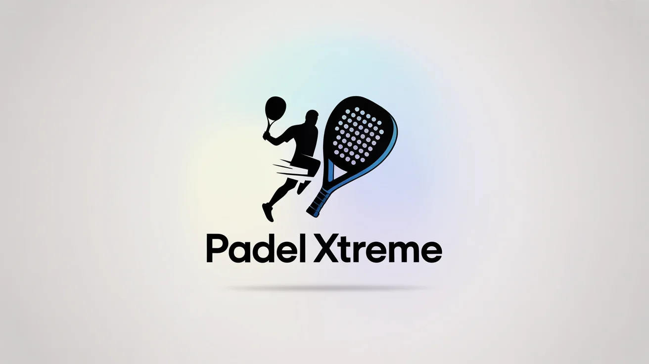 A modern logo design for a padel club named 'Padel Xtreme'. The logo features a blue and black stylized player silhouette against a clean white background.