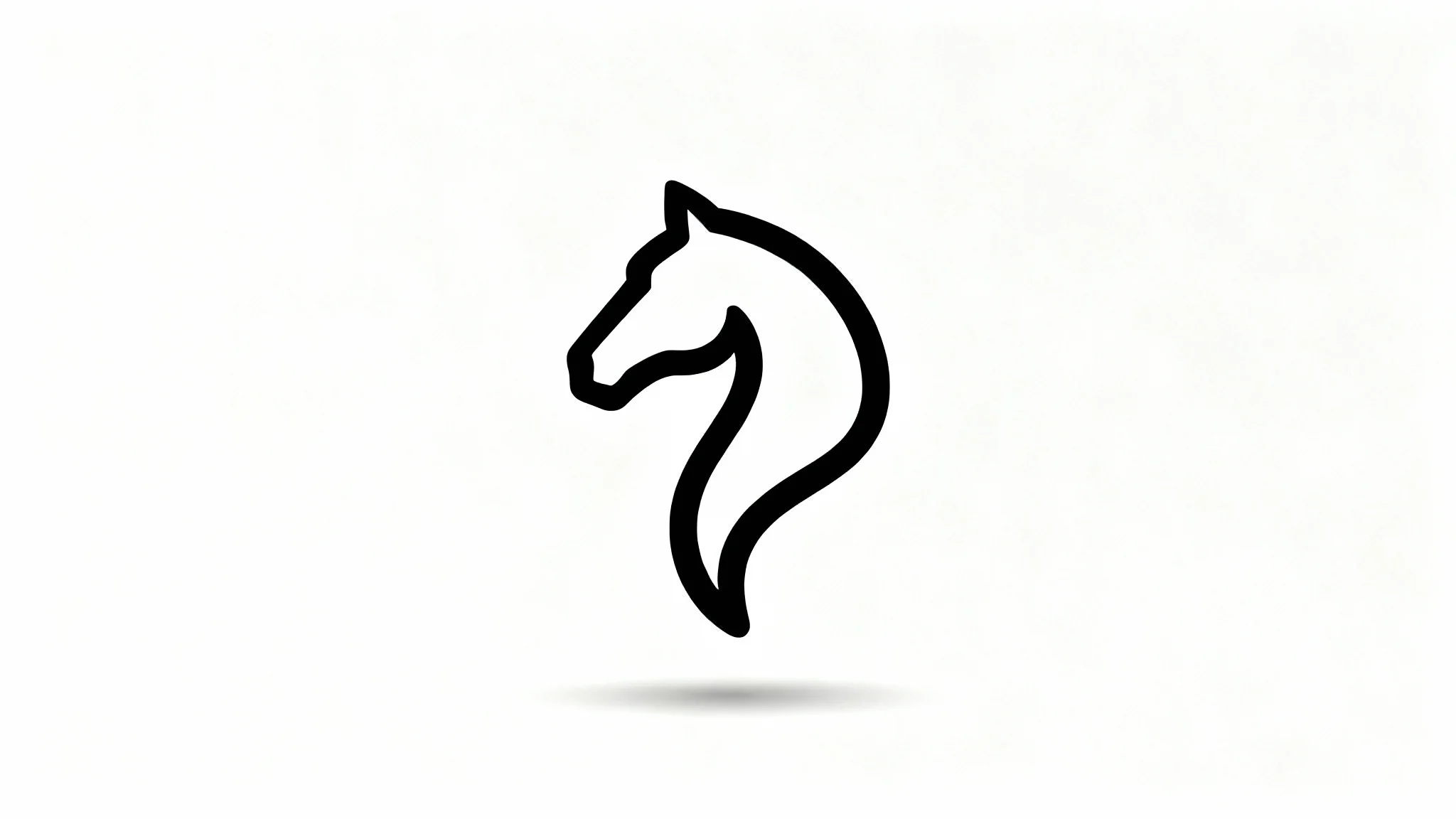 A modern, minimalist black logo of a horse's head, presented as a professional mockup on a clean white background, conveying elegance and strength.