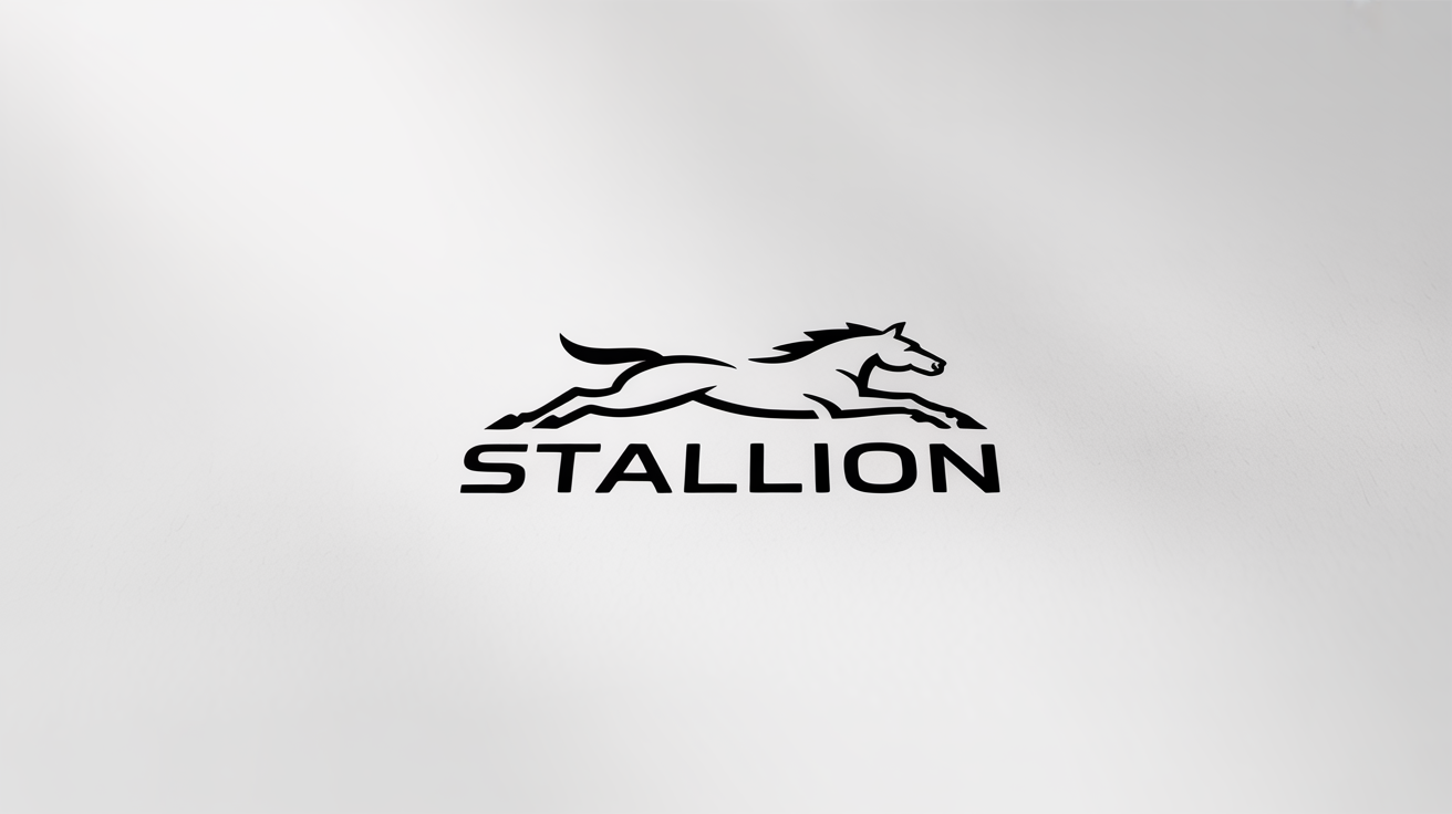 A modern, minimalist black logo of a galloping horse with the brand name 'STALLION' underneath, showcased on a clean white background.