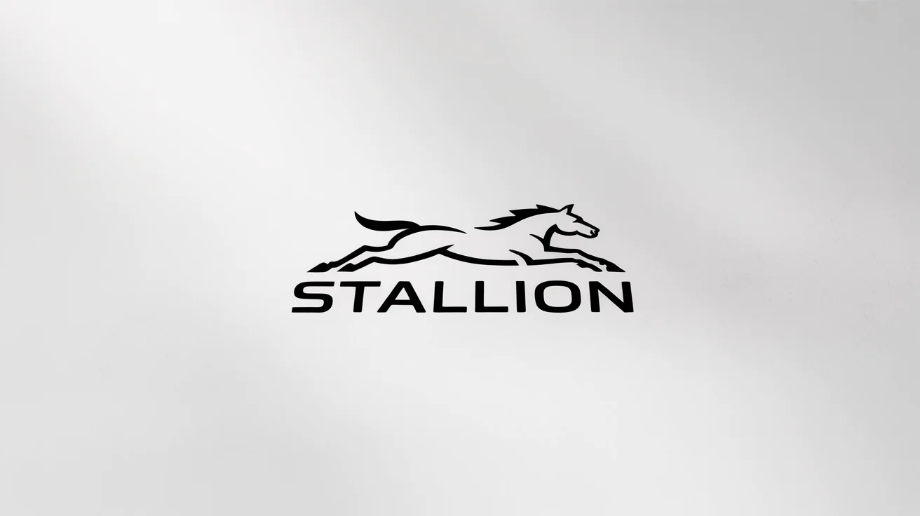 A modern, minimalist black logo of a galloping horse with the brand name 'STALLION' underneath, showcased on a clean white background.
