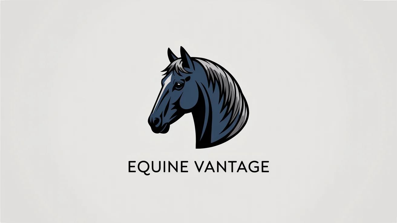 A modern logo featuring a stylized navy blue and silver horse head with the text 'EQUINE VANTAGE' below it, on a clean white background.