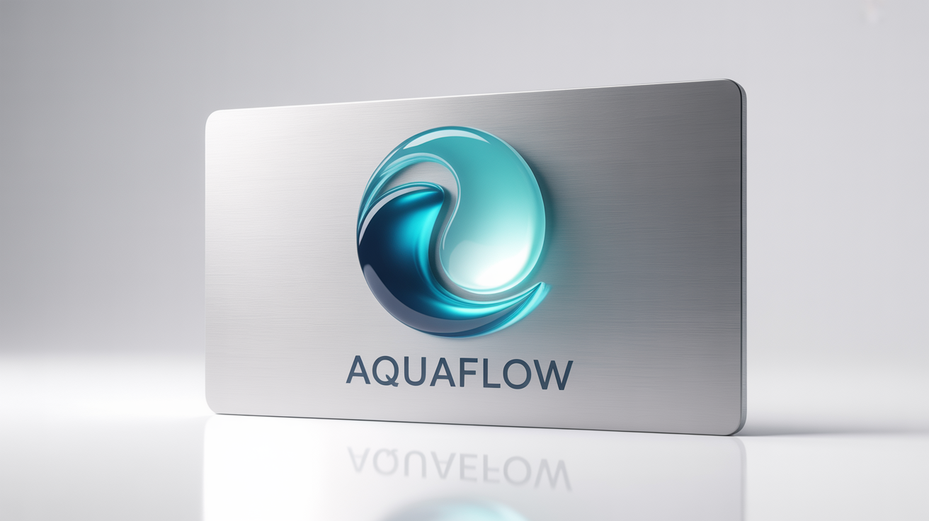 A modern 3D logo for a water company named AquaFlow, featuring a blue and turquoise wave and droplet design on a white background.