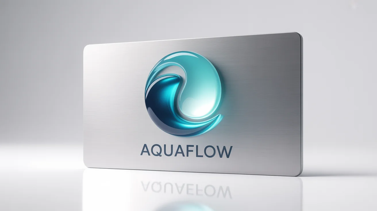 A modern 3D logo for a water company named AquaFlow, featuring a blue and turquoise wave and droplet design on a white background.
