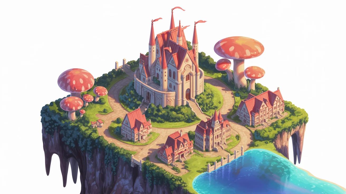 A vibrant, anime-style fantasy map for a visual novel, showing locations like 'Aethelgard Castle', 'Glimmerwood Forest', and 'Celestria Academy' on a white background.