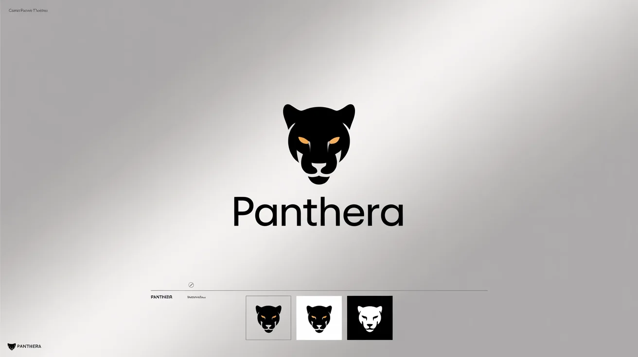 A professionally designed logo set for a brand called 'PANTHERA', featuring a modern, sleek panther head icon on a light gray background.