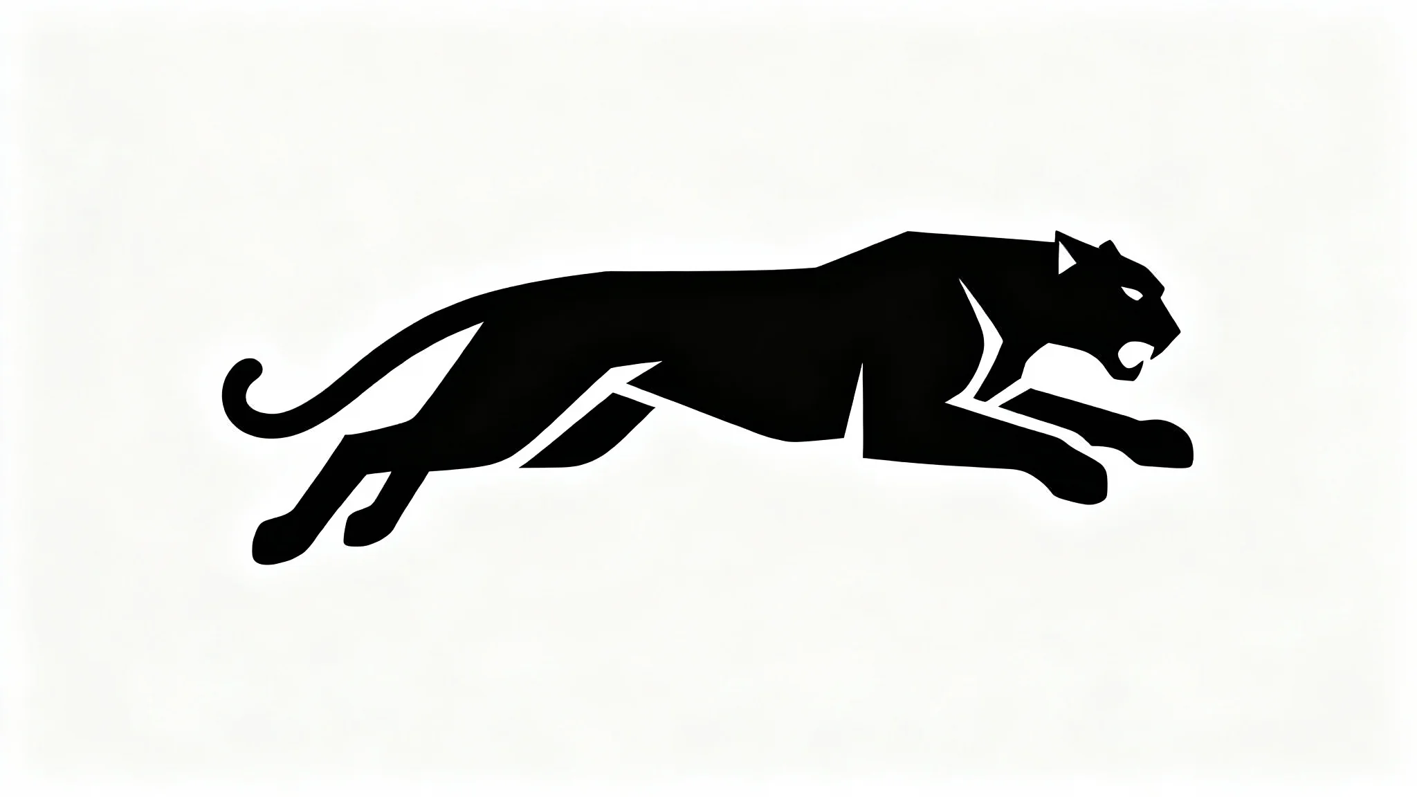 A minimalist black vector logo of a panther in a stalking pose, centered on a clean white background.