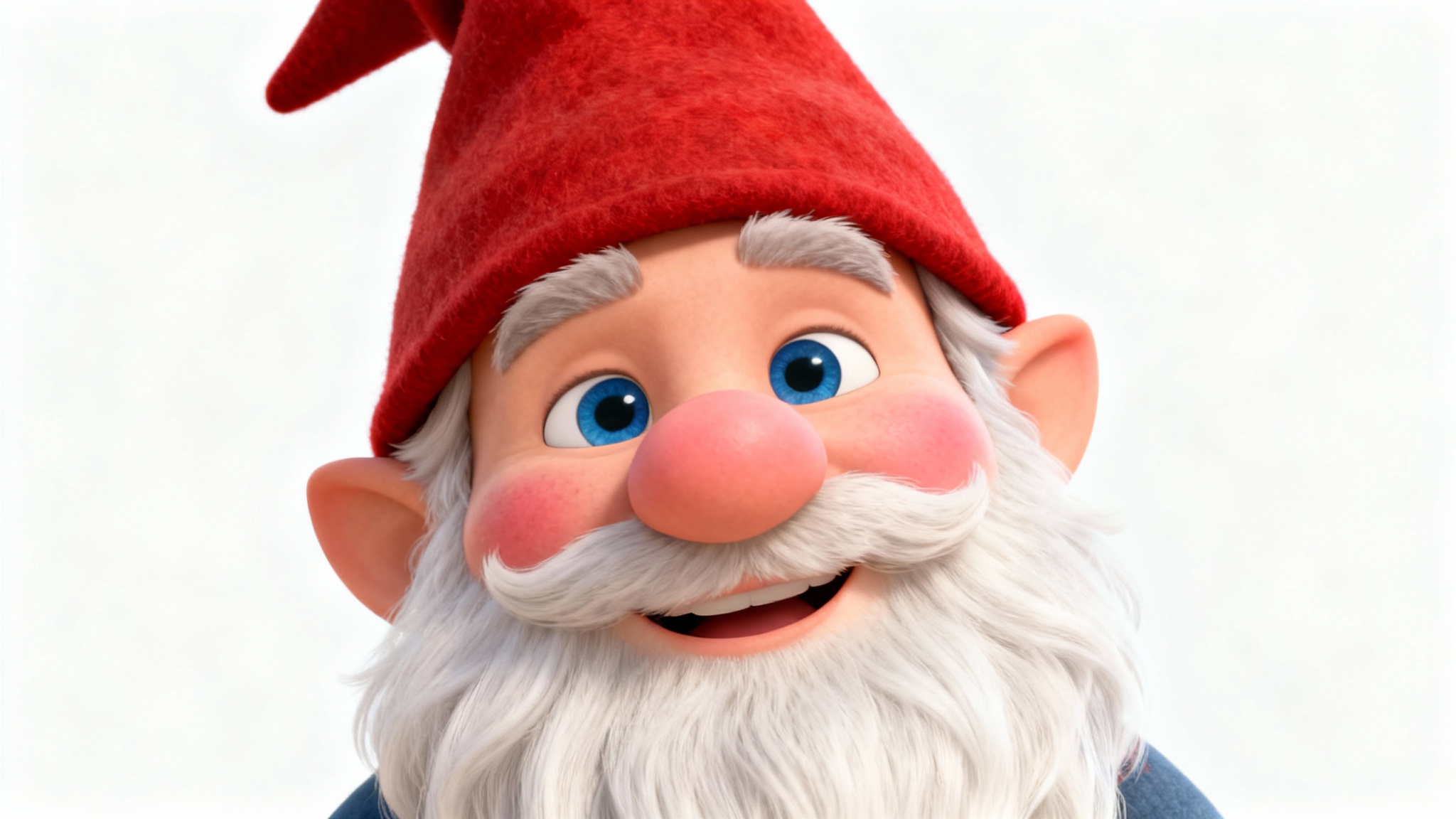 A friendly 3D rendered avatar of a garden gnome with a long white beard and a pointy red hat, smiling warmly against a solid white background.