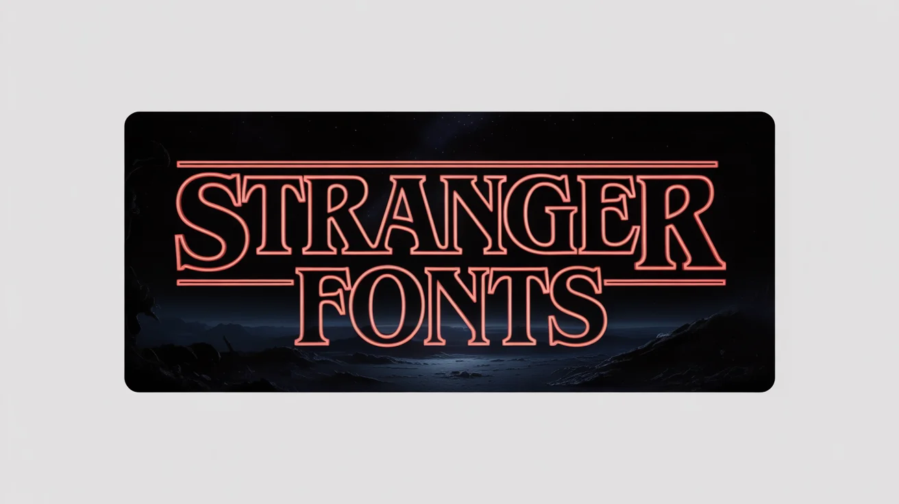 A mockup of the title 'STRANGER FONTS' written in a glowing red 1980s sci-fi font, reminiscent of the 'Stranger Things' series, presented against a clean white background.