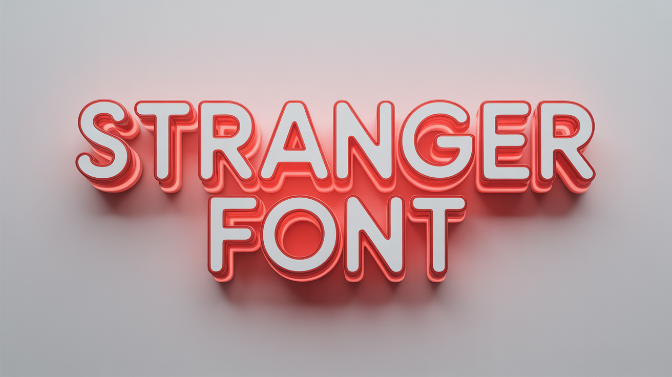 The text 'STRANGER FONT' displayed in the iconic glowing red serif font from the 1980s, set against a clean white background.