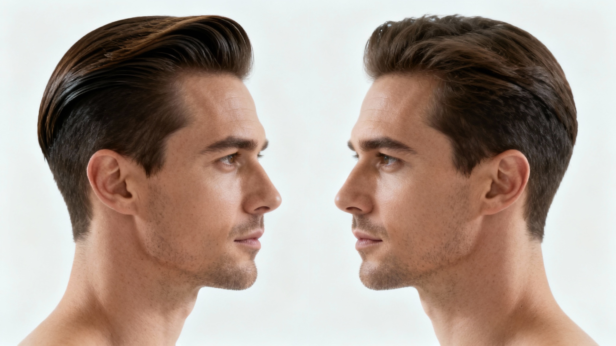 A side-by-side comparison showing a portrait of a man and its horizontally flipped, reverse mirror image, demonstrating the effect of reversing a picture on a clean white background.