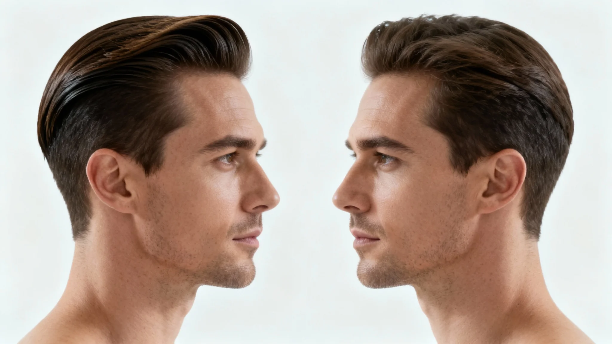 A side-by-side comparison showing a portrait of a man and its horizontally flipped, reverse mirror image, demonstrating the effect of reversing a picture on a clean white background.