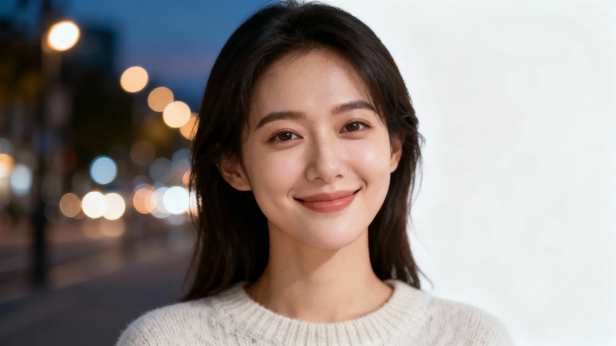 A professional photo of a woman in sharp focus, with the background behind her intentionally and beautifully blurred out to demonstrate a background blur effect.