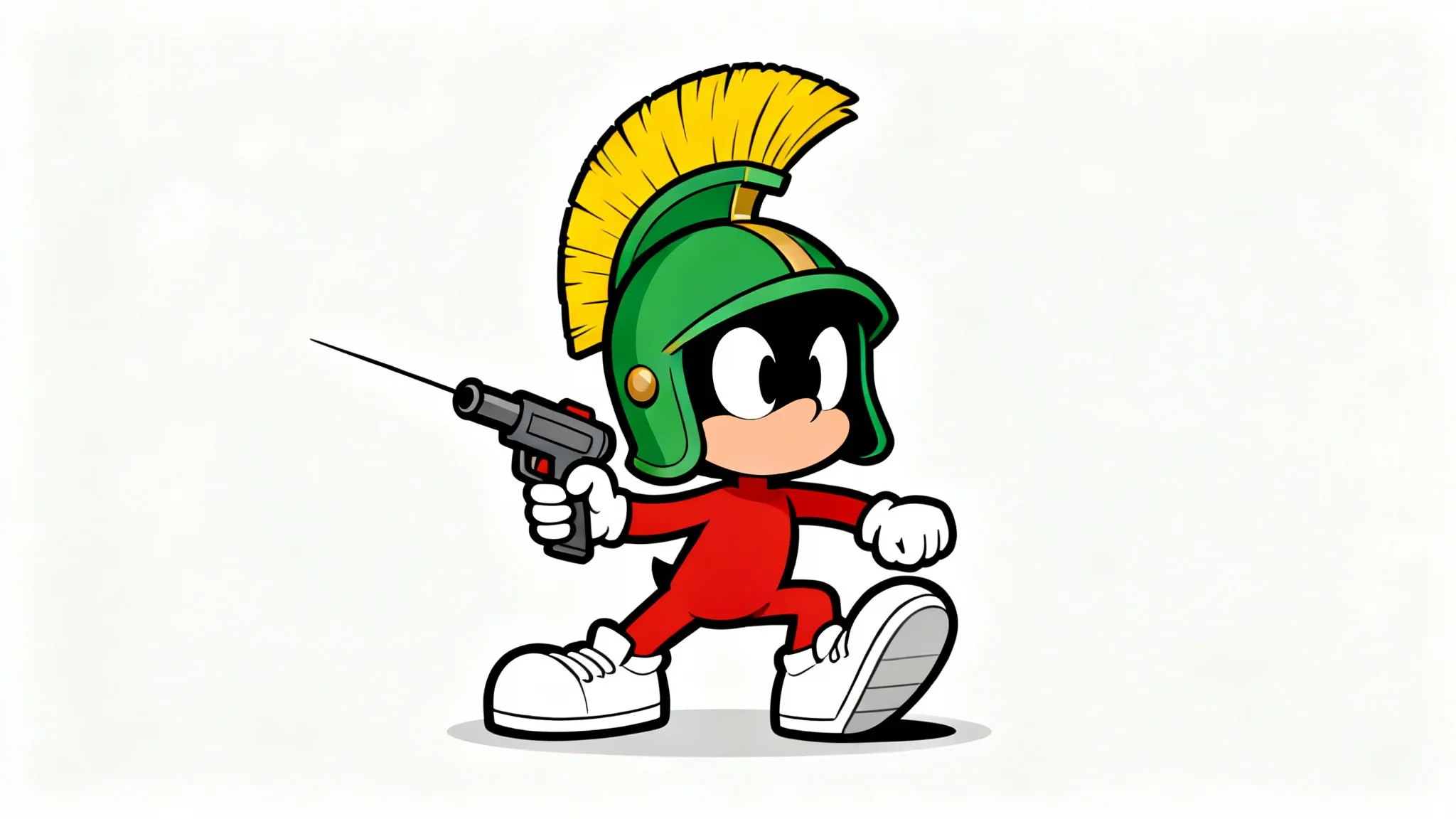 A pop art style illustration of Marvin the Martian standing in a determined pose with his ray gun against a plain white background.