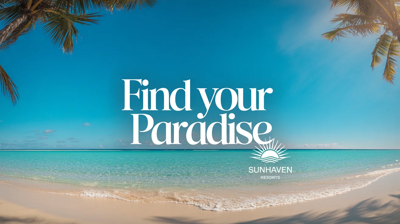 A social media post mockup featuring a beautiful tropical beach image with the text 'Find Your Paradise' overlaid in the center, isolated on a white background.
