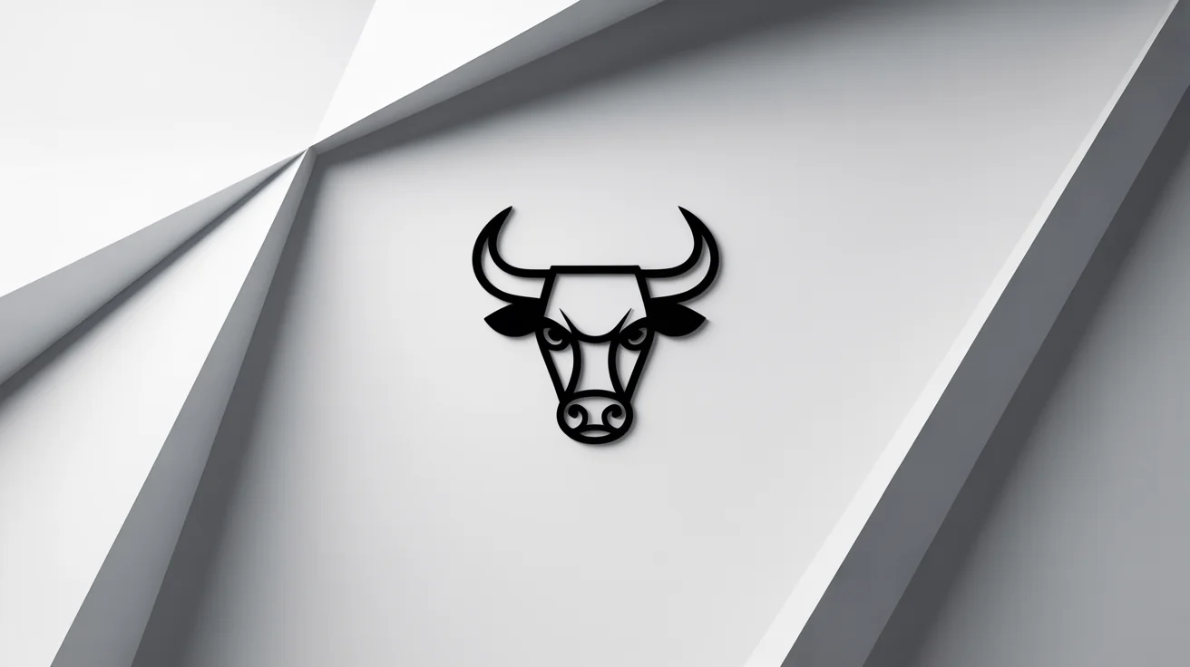 A minimalist and powerful black geometric bull head logo, presented as a mockup on a stark white background.