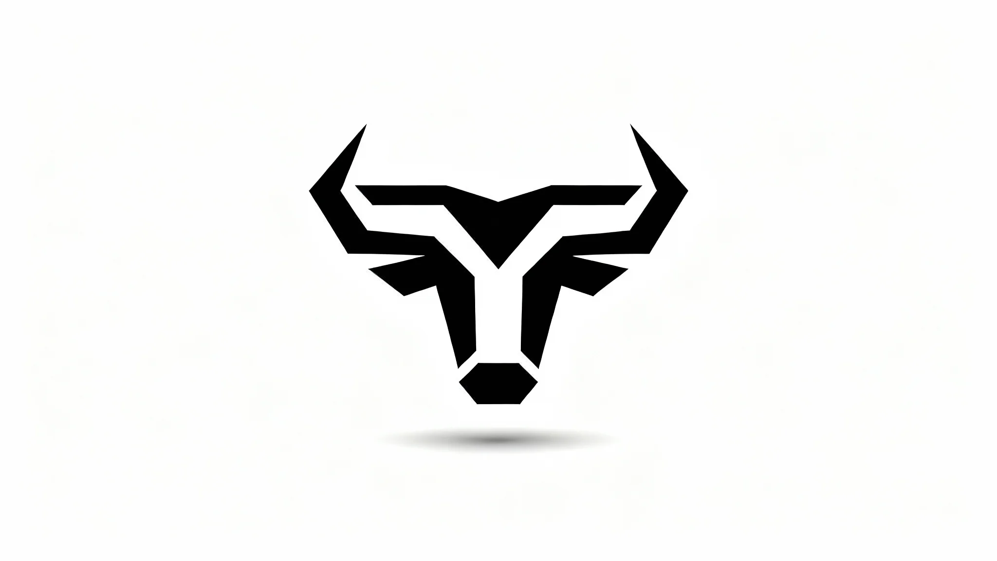 A modern, minimalist black logo of a geometric bull's head, presented as a professional mockup on a clean white background.