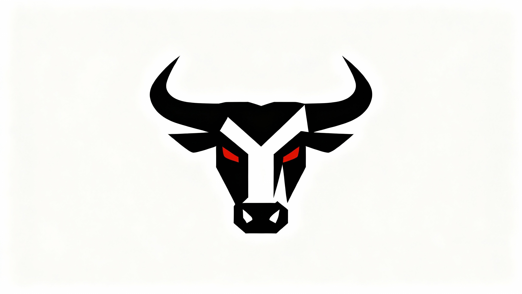A modern, geometric logo of a bull's head in matte black and red, signifying strength and power, displayed on a crisp white background.