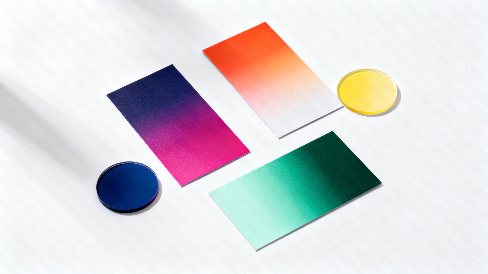 A collection of abstract shapes, each filled with a beautiful and unique color gradient, arranged neatly on a white background.