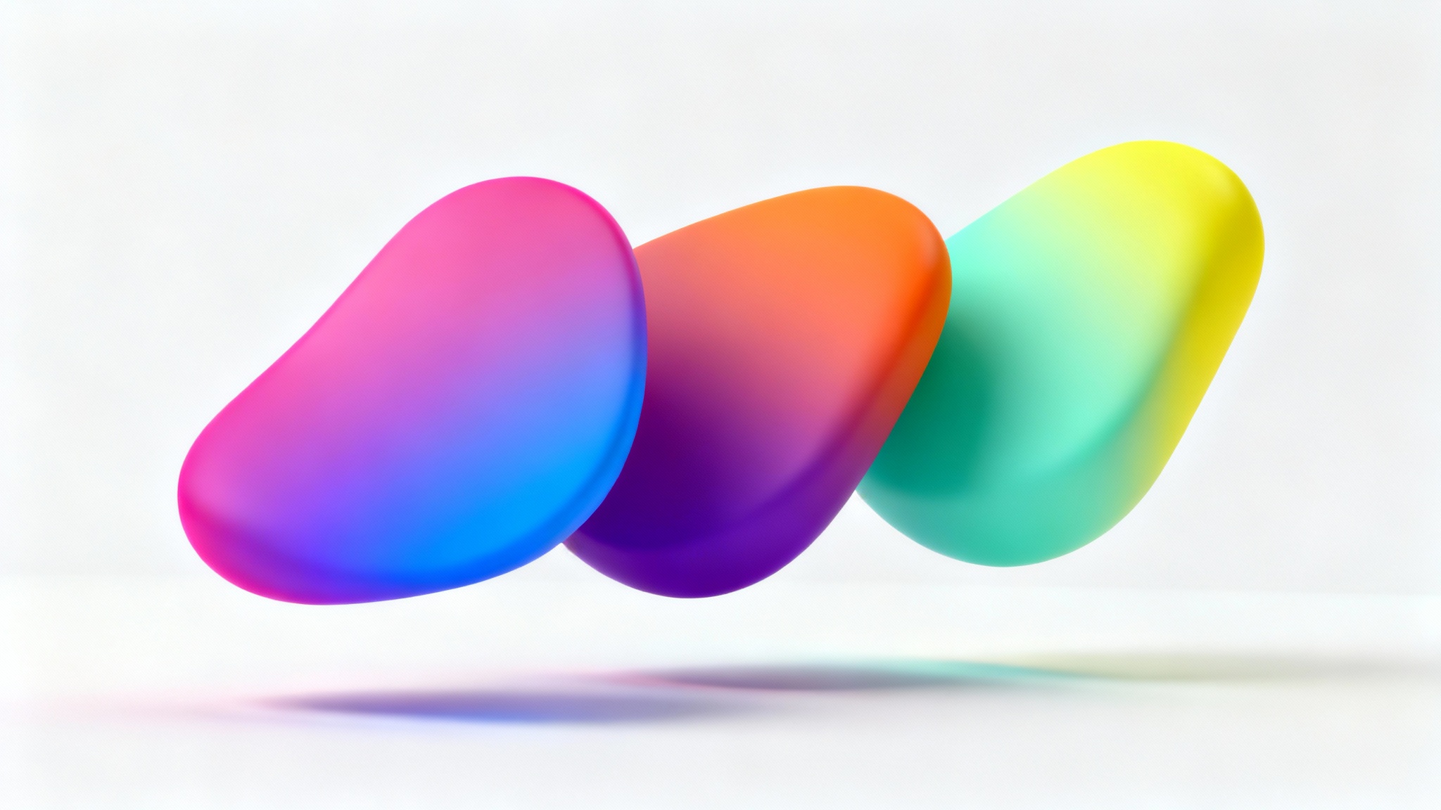 A collection of smooth, three-dimensional shapes floating on a white background, each filled with a different vibrant color gradient, illustrating the gradient map tool.