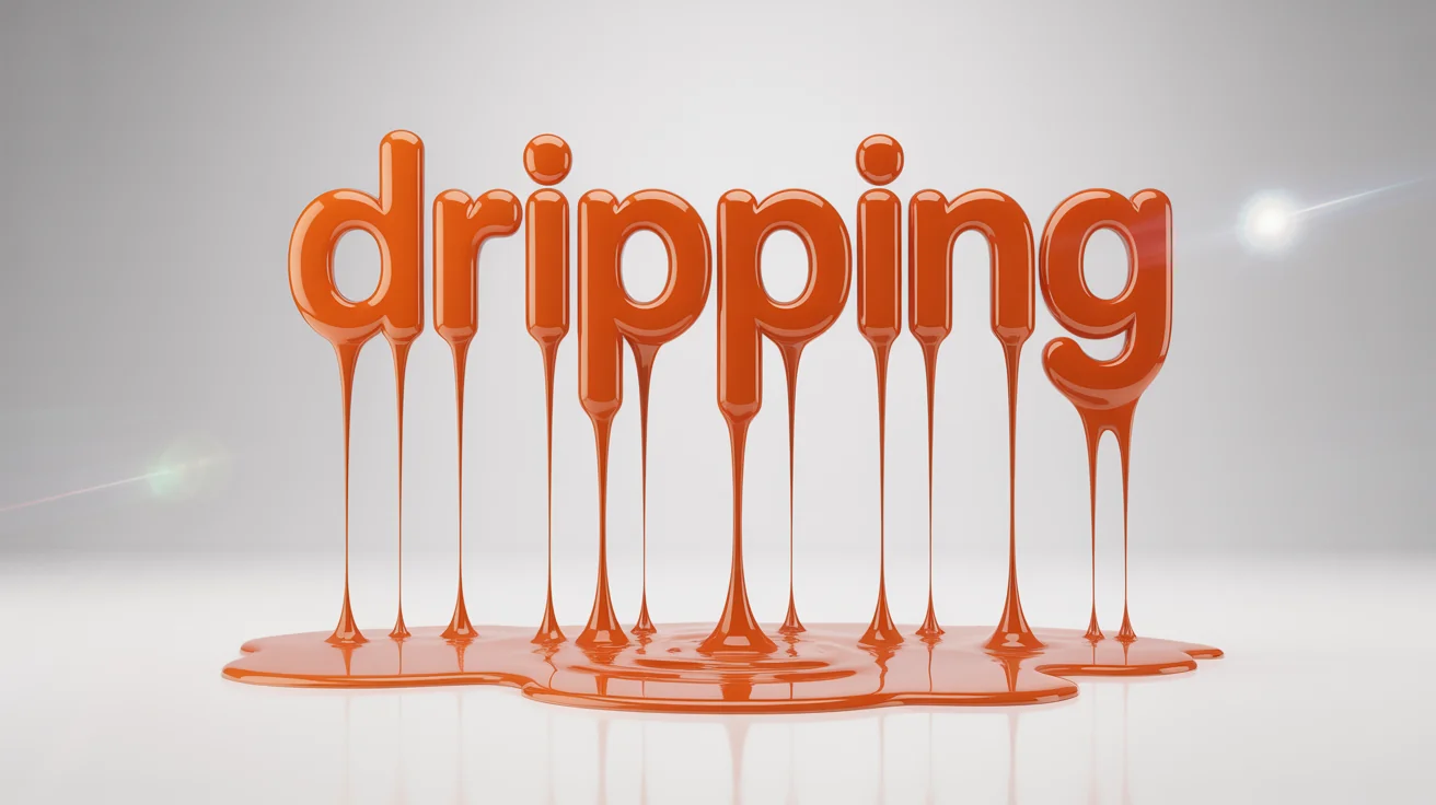 The word "DRIPPING" rendered in a vibrant, glossy orange font that appears to be melting and dripping against a plain white background.
