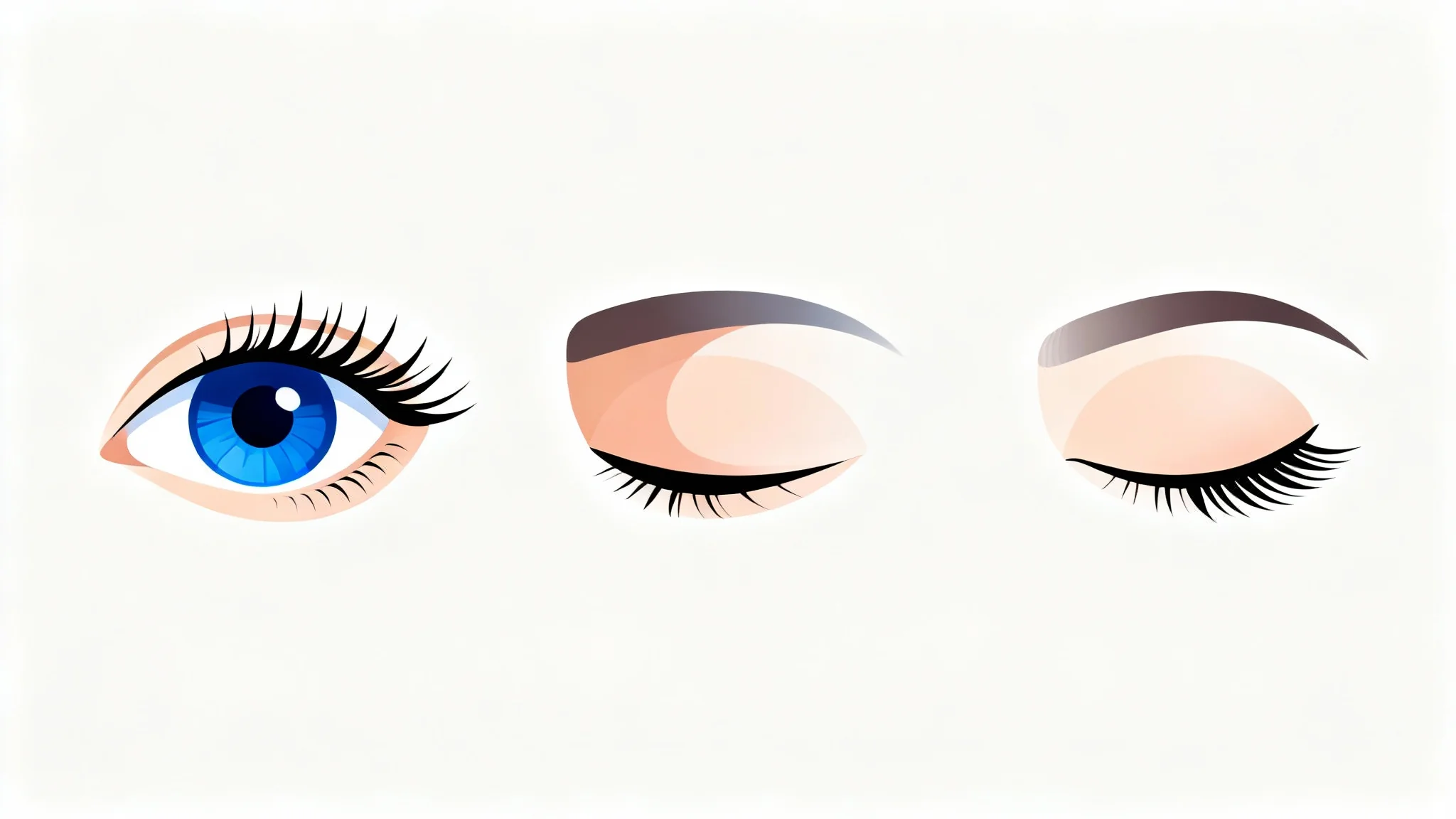 A sequence of three illustrations demonstrating an eye blink animation. The first image shows an eye wide open, the second shows it half-closed, and the third shows it fully closed.