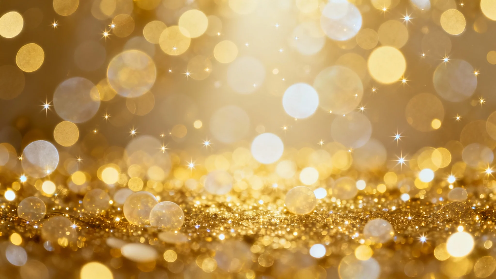 An abstract background featuring a beautiful cascade of out-of-focus golden and yellow circular lights, creating a warm and shimmering bokeh effect.