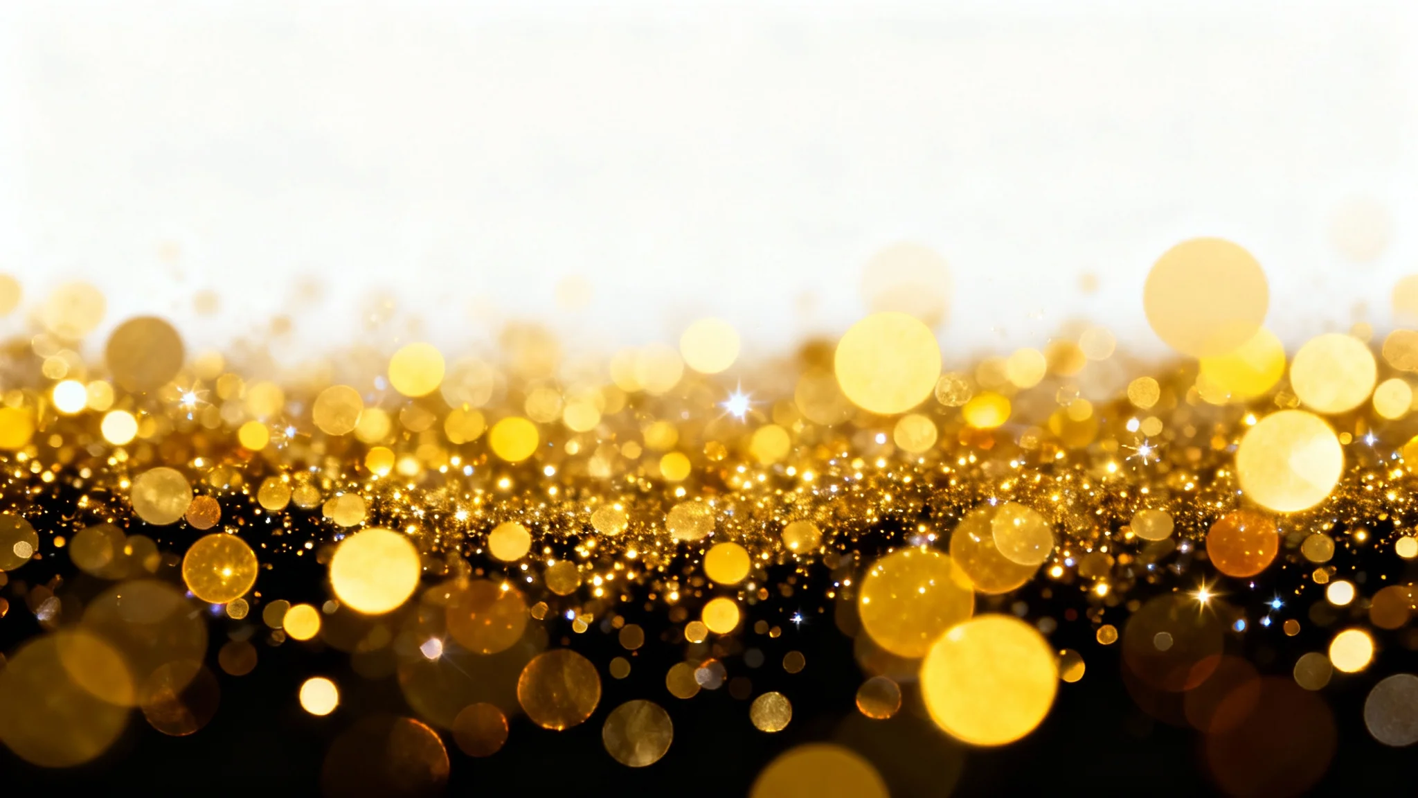 An elegant abstract background featuring shimmering gold bokeh lights of various sizes against a dark backdrop, creating a luxurious and festive feel.