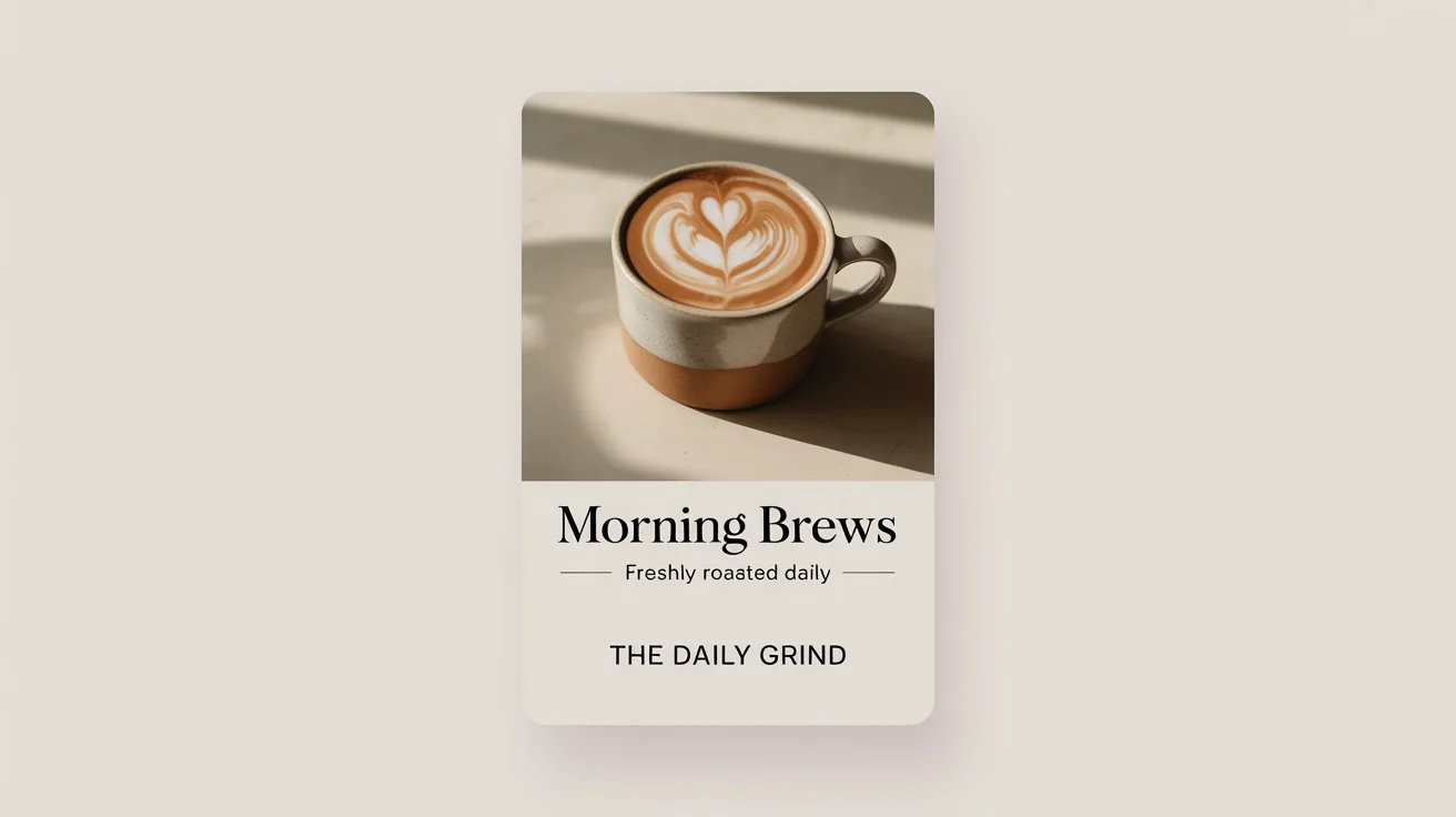 A mockup of a modern Instagram banner for a coffee shop named 'The Daily Grind', featuring a picture of a latte and text that says 'Morning Brews, Freshly Roasted Daily'.