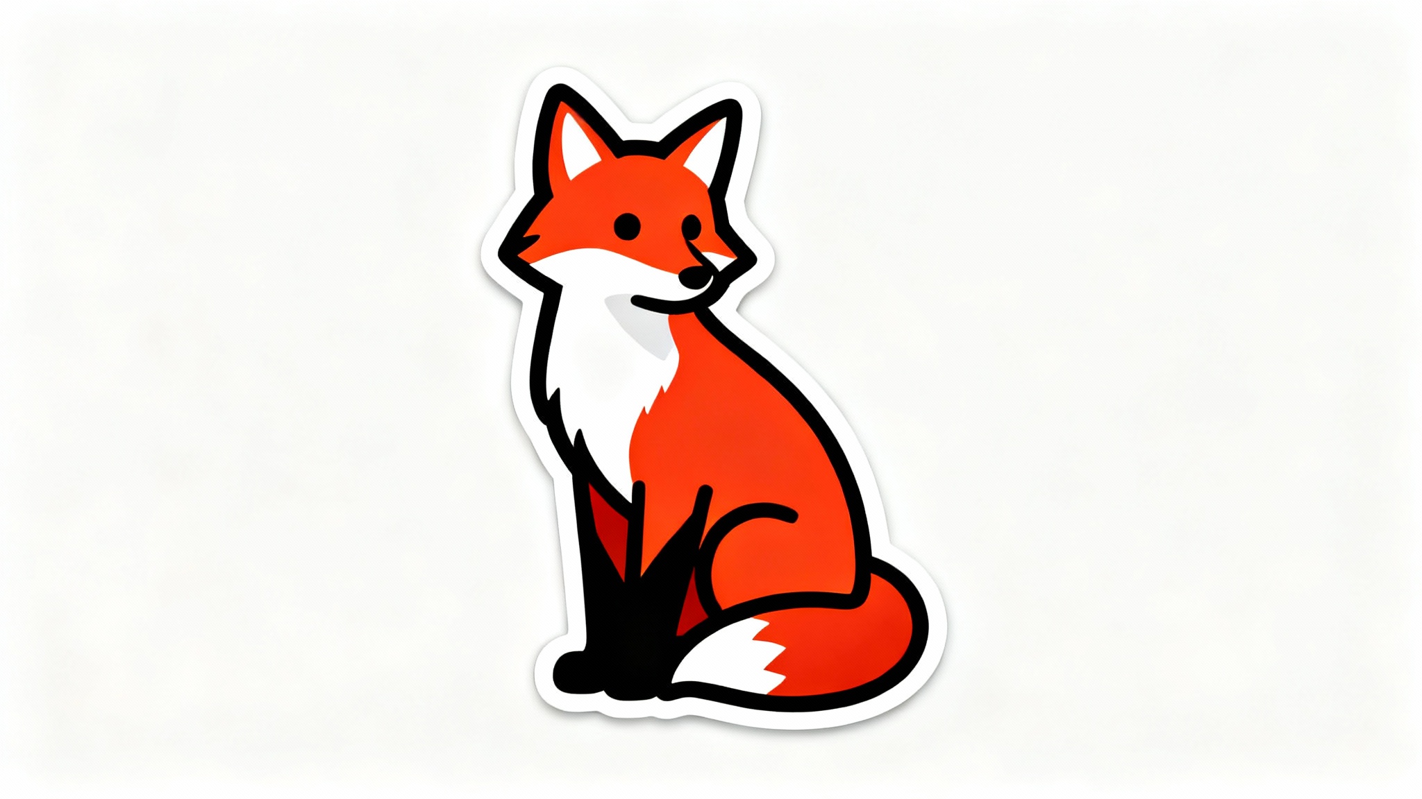 A vibrant sticker-style illustration of a red fox with a prominent, thick black outline, set against a plain white background.
