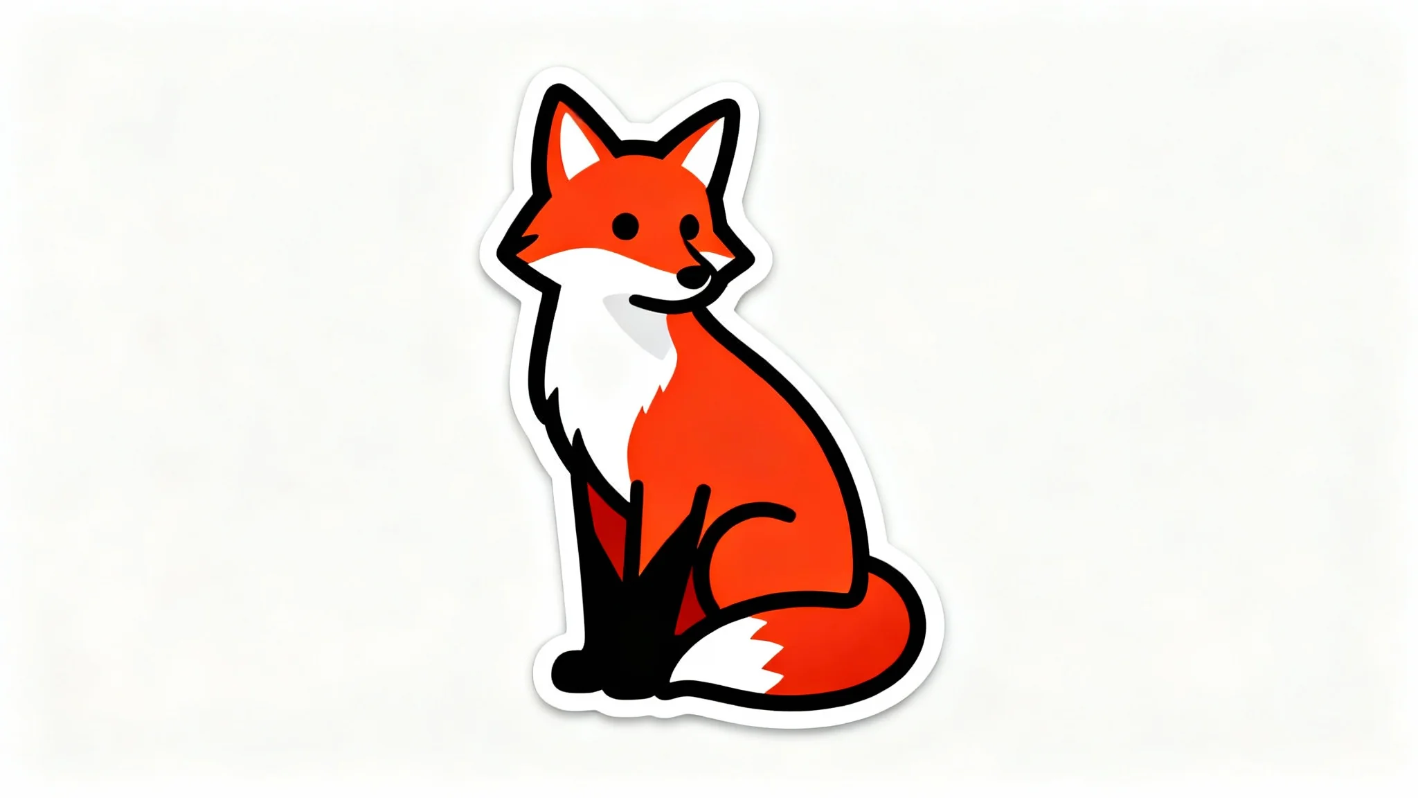 A vibrant sticker-style illustration of a red fox with a prominent, thick black outline, set against a plain white background.