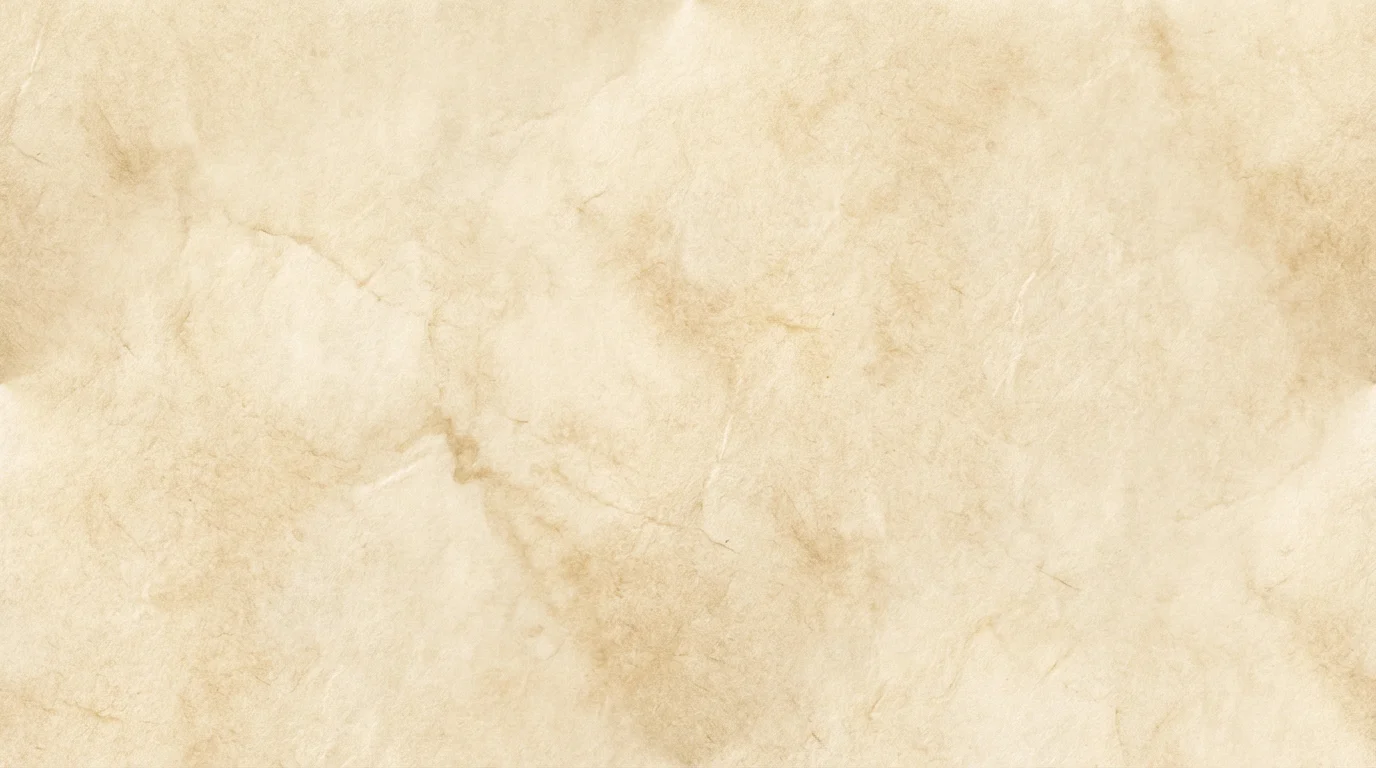 A photorealistic, seamless texture of old parchment paper, featuring a warm cream color, subtle stains, and a fibrous, wrinkled surface.