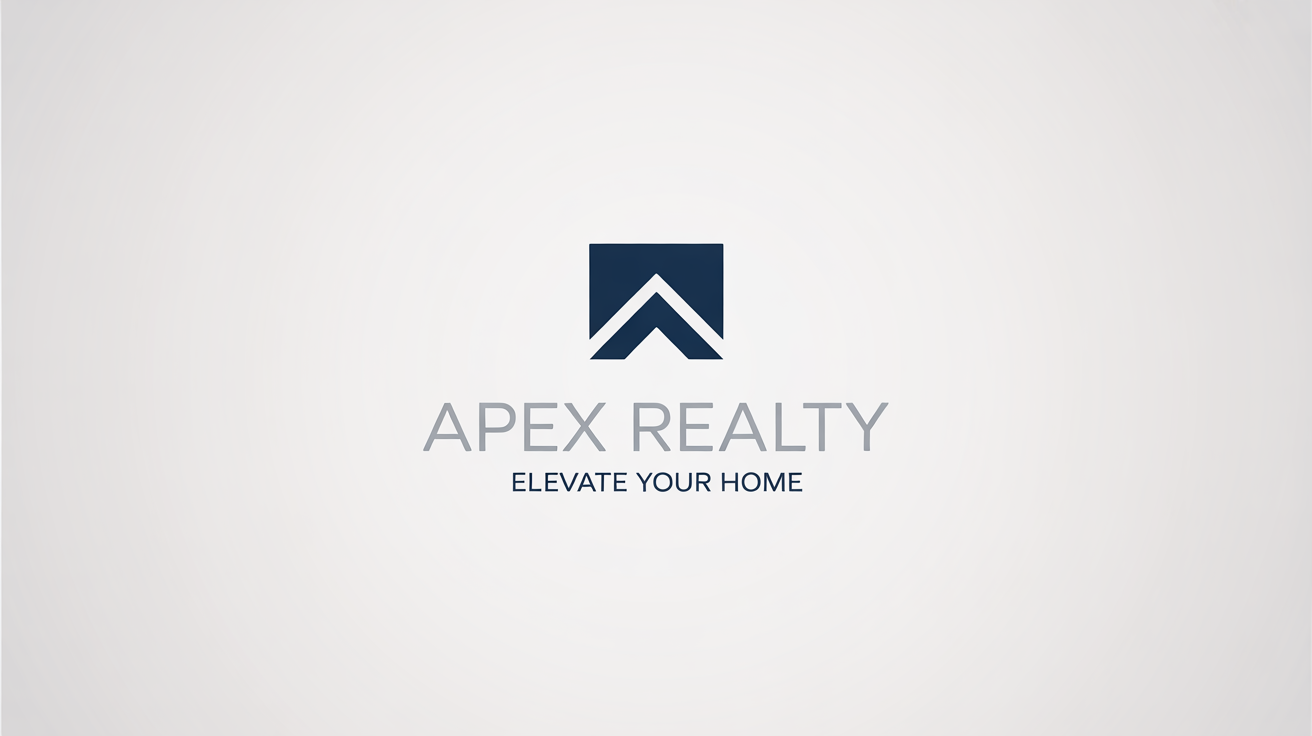 A modern real estate logo for 'Apex Realty' on a white background. The logo features a minimalist icon of a house and a mountain peak, with the tagline 'Elevate Your Home'.