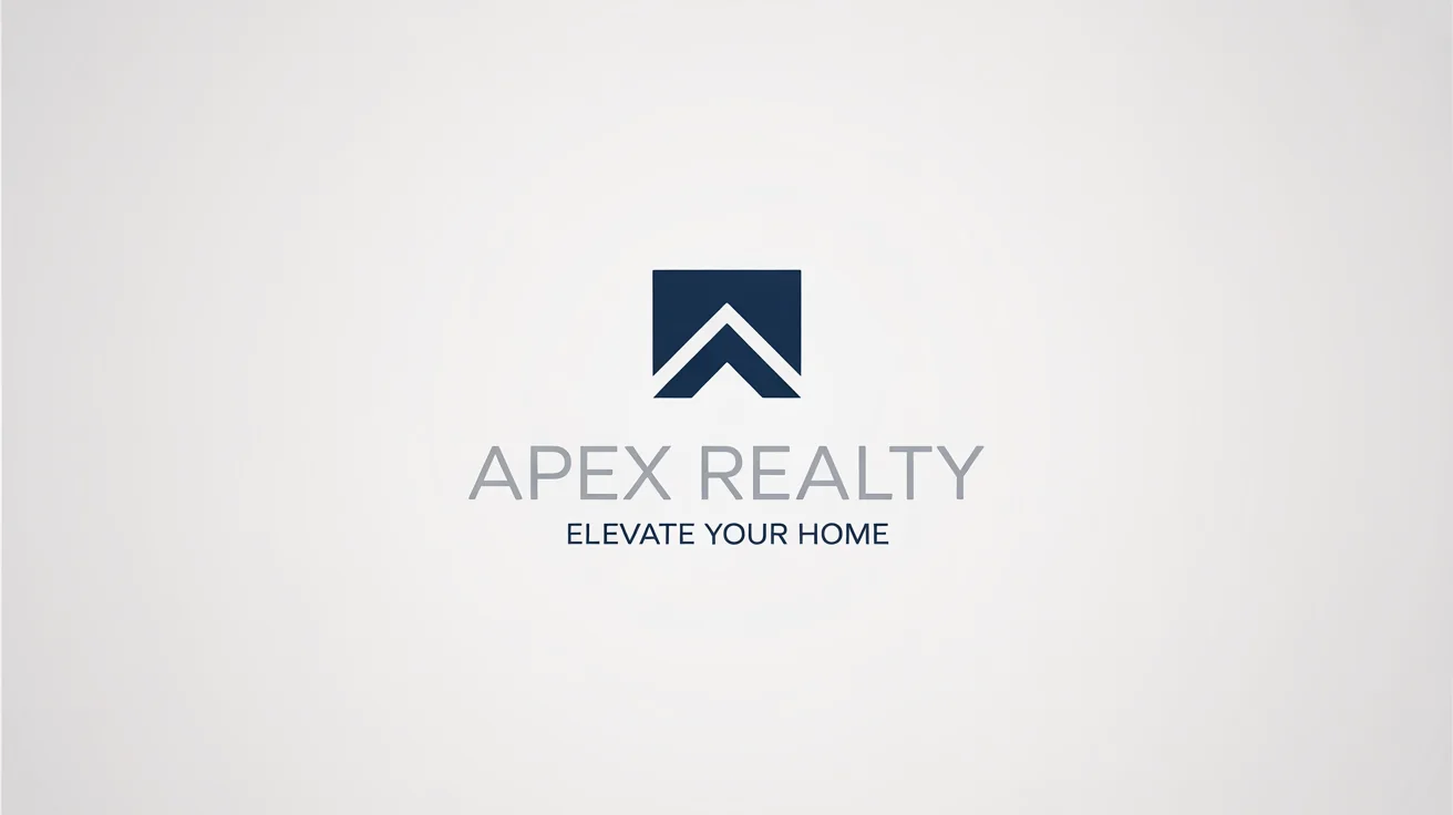 A modern real estate logo for 'Apex Realty' on a white background. The logo features a minimalist icon of a house and a mountain peak, with the tagline 'Elevate Your Home'.