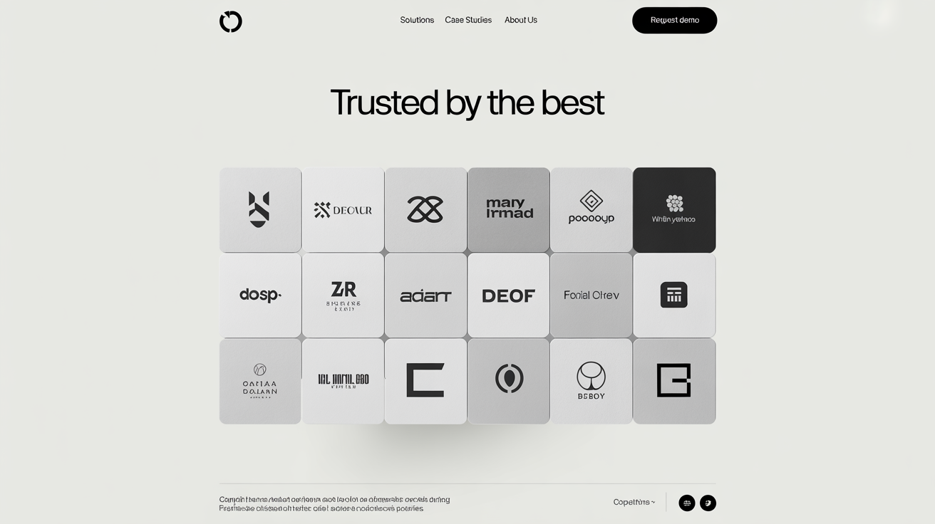 A professionally designed logo wall featuring a grid of 16 monochrome fictional company logos, with the title 'Trusted By The Best' above them.