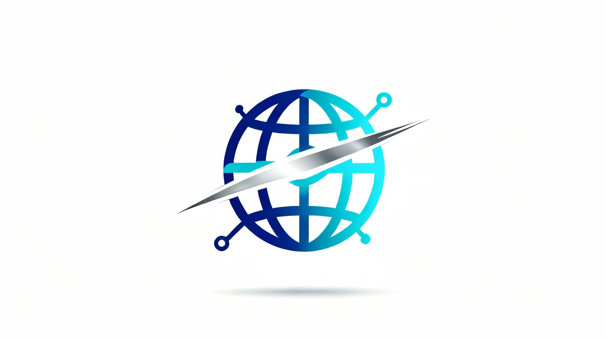 A modern logo for an internet company, featuring a stylized blue and cyan globe with a silver swoosh, symbolizing connectivity and speed, on a white background.