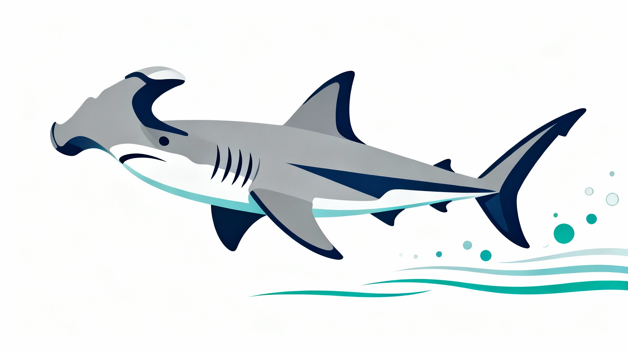 A modern, stylized vector illustration of a hammerhead shark swimming against a plain white background.
