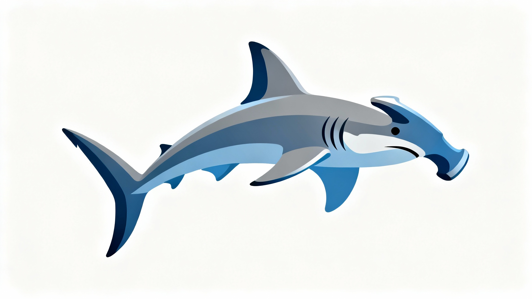A stylized vector illustration of a hammerhead shark in shades of blue and gray, set against a solid white background.