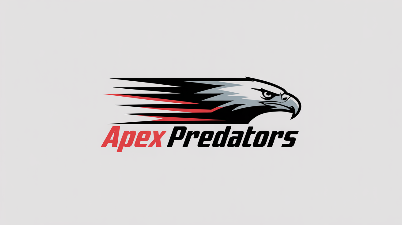 A modern vector racing logo for 'Apex Predators' featuring a stylized silver eagle head with red and black speed streaks, on a white background.