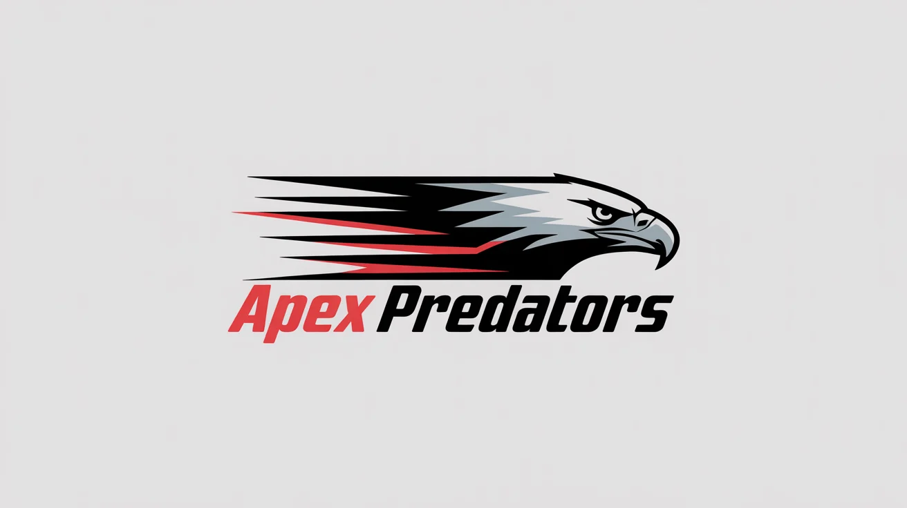 A modern vector racing logo for 'Apex Predators' featuring a stylized silver eagle head with red and black speed streaks, on a white background.
