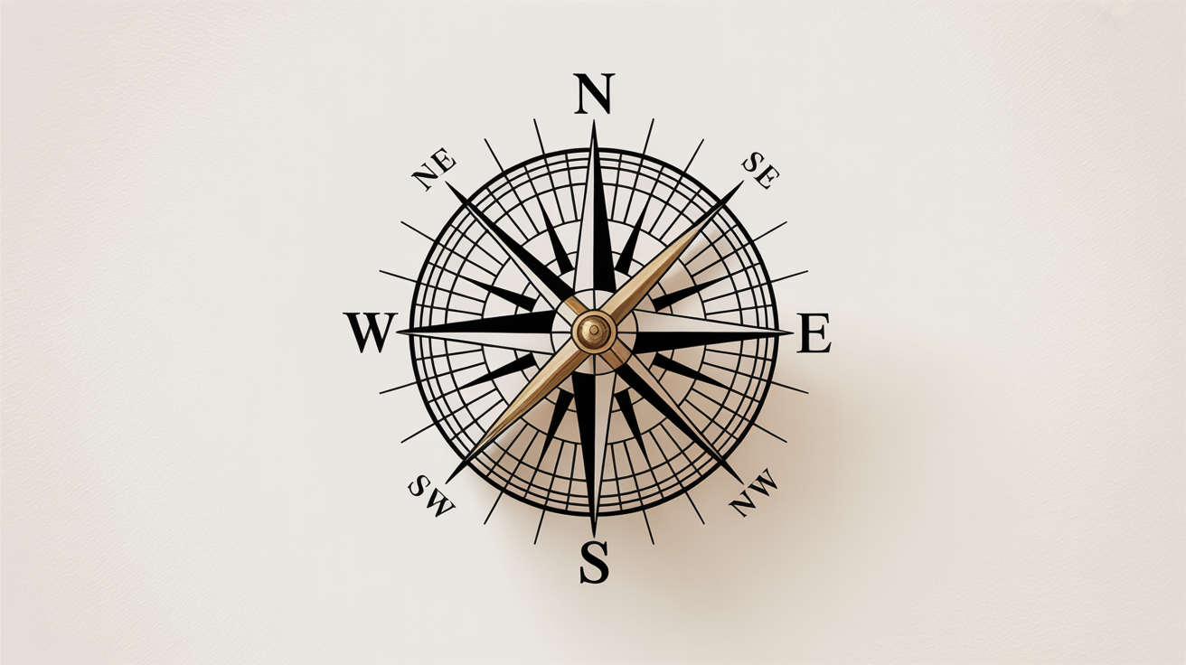 An elegant and detailed vector illustration of a vintage compass rose with gold accents, showing the cardinal and intermediate directions, set against a clean white background.