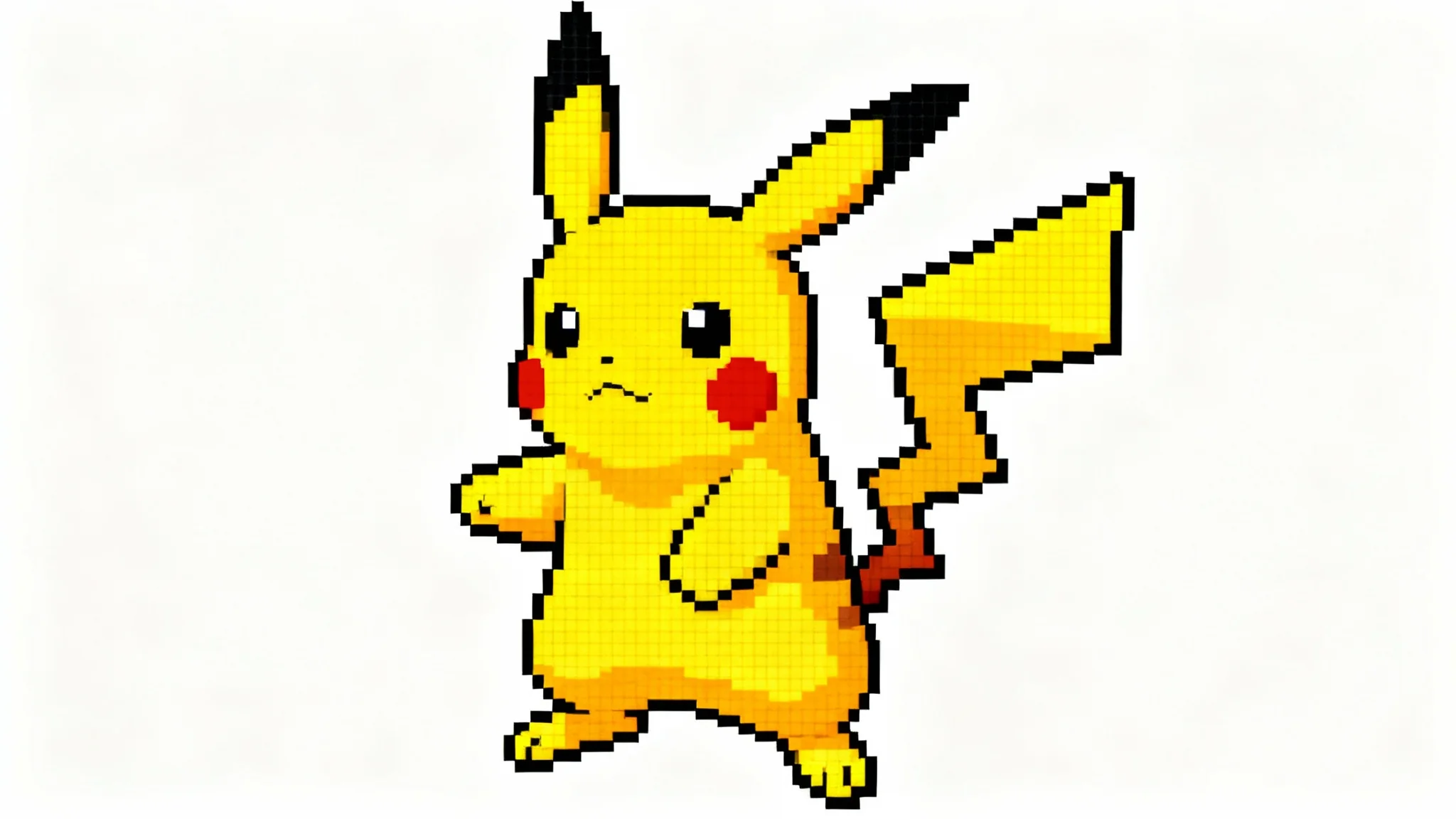 A 16-bit pixel art sprite of a fictional yellow electric mouse Pokemon with a lightning bolt tail, set against a plain white background.
