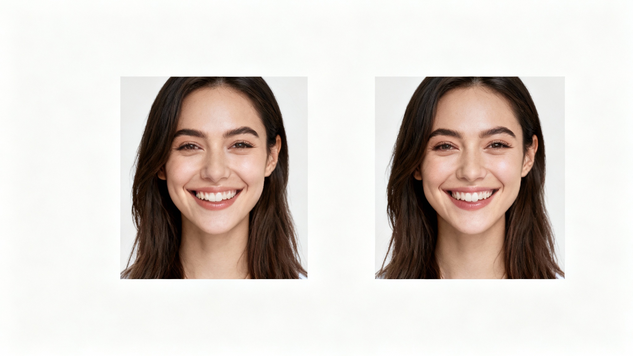 A side-by-side comparison showing a photo before and after using a face-centering tool. The left image is an off-center portrait, and the right image shows the same portrait perfectly centered.